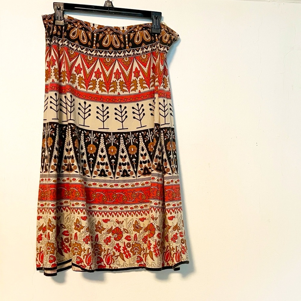 *SOLD* FDJ French Dressing Boho Flare Skirt 100% Cotton Warm Earth Tones